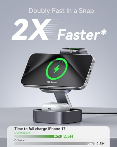 3-in-1 Foldable Wireless Charging Station - Magnetic Fast Charger Dock for 17/16/15/14/13 Ultra/10/9 AirPods Pro - Multi-Device Travel Stand