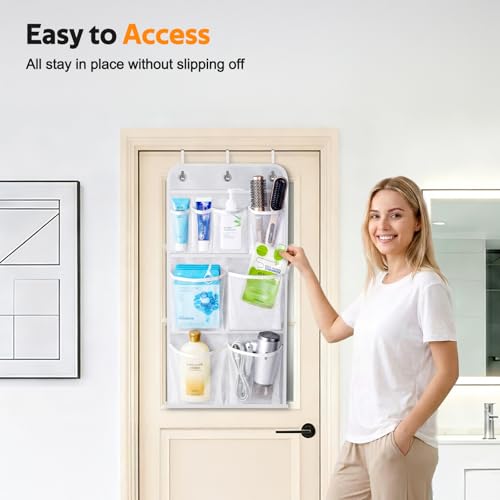 MISSLO Hanging Mesh Pockets Hold 340oz/1000ml Shampoo Shower Organizer with Over the Door Hooks