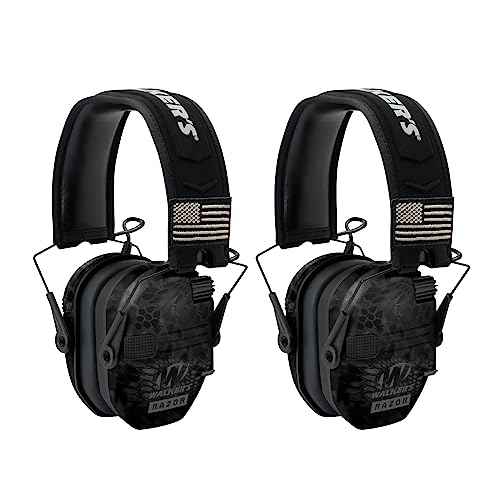 Walkers Razor Patriot Series Hi-Gain Omnidirectional Microphone Adjustable Range Shooting Hunting Hearing Protection Electronic Earmuffs (Kryptek Camo) (2-Pack)