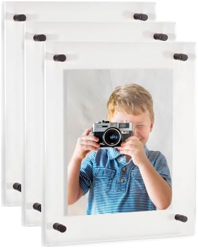 ArtToFrames 20x27 Inch Double Panel Floating Acrylic Picture Frame (Full Frame is 24x31) comes with Black Standoff Hardware, Made in the USA, 3 Pack