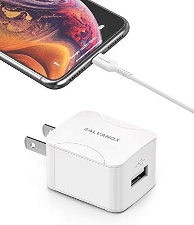 Galvanox iPhone Charger - 10W USB Wall Plug with MFi Apple Certified Lightning Cable (Dual Port)