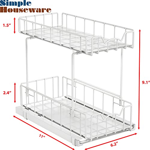 Simple Houseware 2-Tier Spice Rack Slide Out Wire Basket Drawer Organizer, White - color: White