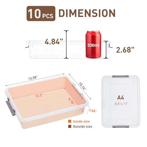 Citylife 10 PCS Plastic Storage Bins with Latching Lids Portable Project Case Clear File Box Stackable Storage Containers for Organizing A4 Paper, Photo, Document, Scrapbook - size: 5QT, style: 10 PCS