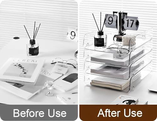 Gagee 2 Pack Paper Organizer for Desk,Clear Stackable Paper Sray Holder ﻿, Office Desk Organizer for Notes, Pens, File, Document - size: 2 Vertical