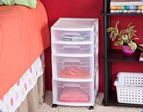 Sterilite 28228002 Home 4 Drawer Wide Storage Cart Portable Container w/Casters