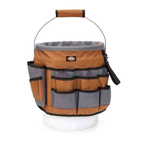 Dickies 35-Pocket 5-Gallon Bucket Organizer With Drill Holster, Padded Handle, and Tape Tether, for Contractors and Painters