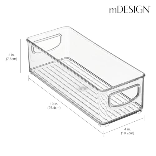 mDesign Plastic Bathroom Storage Container Bins w/ Handles - Closet, Cabinet, Vanity, Cupboard Shelf Organization, Hair Tools Accessory Organizer - Ligne Collection; Clear, 10x4x3 (Pack of 1) - size: 10 x 4 x 3 (Pack of 1)