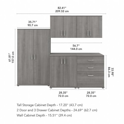 Bush Business Furniture Universal 92W 5 Piece Modular Storage Set with Floor and Wall Cabinets in Platinum Gray - color: Platinum Gray