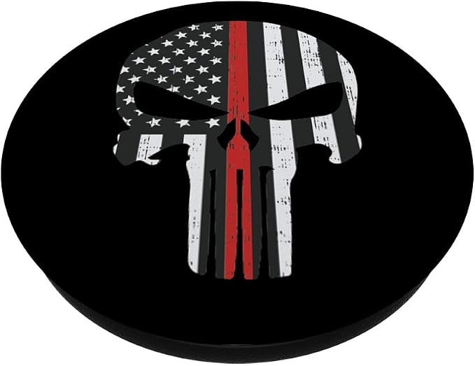Thin Red Line Skull Fireman Dept US Flag Firefighter Gift PopSockets Standard PopGrip