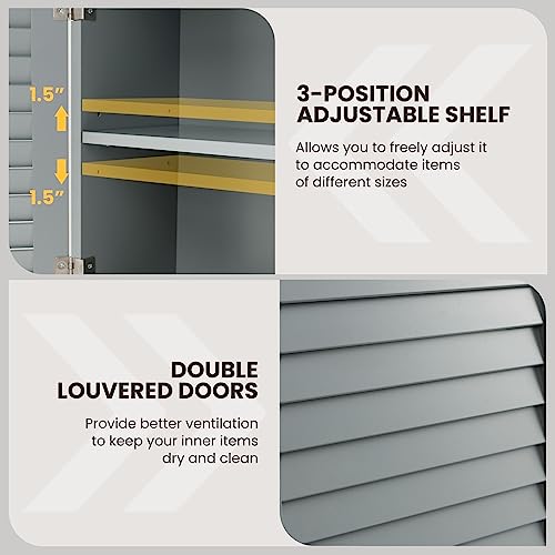 Tangkula Wall Mounted Bathroom Cabinet with Open Shelf & Bar, Medicine Cabinet with Double Louvered Doors, Wall Storage Cabinet with Adjustable Shelf, for Bathroom Living Room Kitchen (Grey) - color: Grey