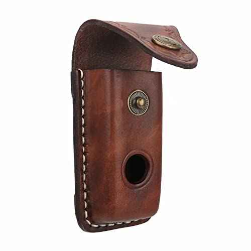 Tourbon EDC Leather Pocket Folding Knife Sheath 3.8 Inch Blade Carrier Holster Flashlight Holder Case for Belt