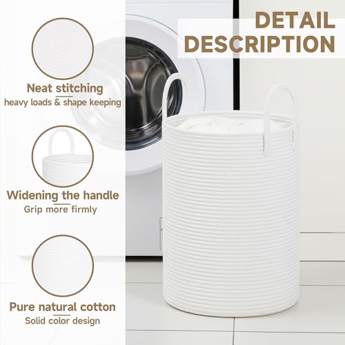 CLHMILY&Z Laundry Hamper Round Storage Rope Basket (White, 60L) - color: White, size: 60L
