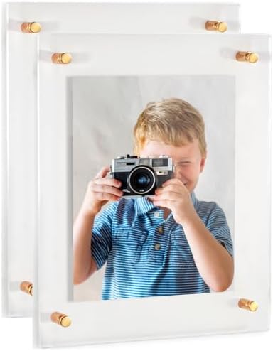 ArtToFrames 11x17 Inch Double Panel Floating Acrylic Picture Frame (Full Frame is 15x21) comes with Gold Standoff Hardware, Made in the USA, 2 Pack