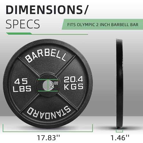 Fitvids 2-Inch Olympic Cast Iron Weight Plate for Strength Training & Weightlifting Home Gym Exercise, Multiple Sizes