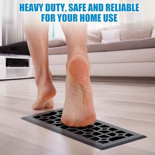 Zonon 4 Pcs Floor Vent Cover 4 x 10 Inch Black Walkable Floor Register Bulk Heavy Duty Register Metal Decorative Vent Cover with Adjust Air Damper Rust Proof Finish for Home