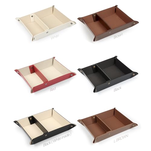 Londo Leather Tray Organizer - Practical Lightweight Water Resistant Computer Table Desk Storage Box for Wallets, Watches, Keys, Coins, Cell Phones and Office Equipment - color: Dark Brown