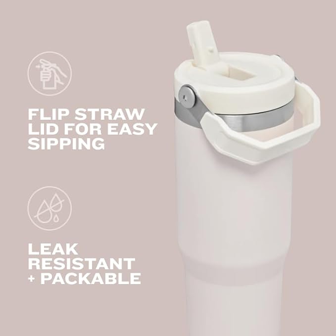 STANLEY IceFlow Flip Straw Tumbler with Handle 30 oz | Twist On Lid and Flip Up Straw | Leak Resistant Water Bottle | Insulated Stainless Steel |BPA-Free | Tigerlily