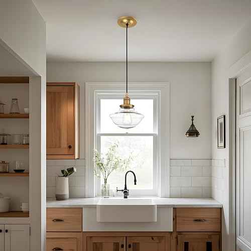 Pathson Vintage Island Pendant Light, Glass Adjustable Hanging Pendant Lamp, Modern Ceiling Chandelier for Dining Room Living Room Bedroom Kitchen Lighting