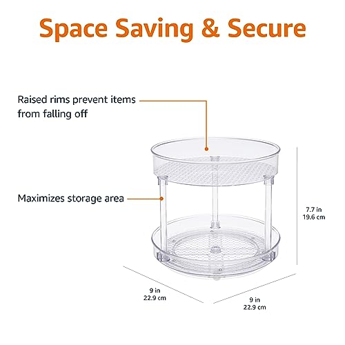 Amazon Basics Lazy Susan Turntable Organizer for Spices and Condiments, 9" Diameter, 2 Tier, Clear - size: 9" Diameter, 2 Tier