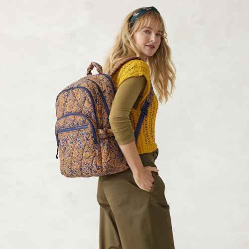 Vera Bradley Women's Featherweight Large Bancroft Backpack, Lotus Montage Roasted Pecan, One Size