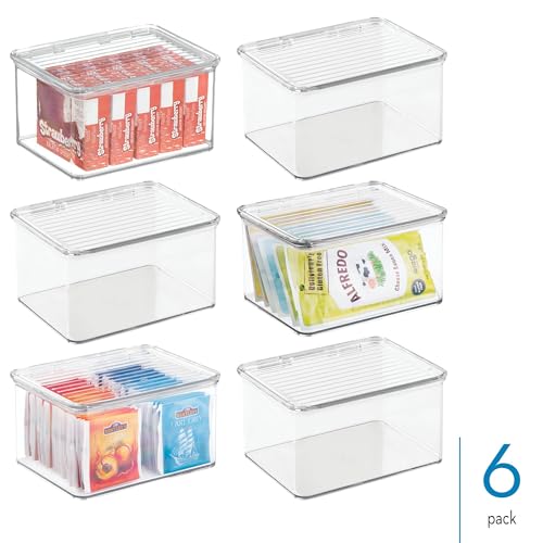iDesign Plastic Stackable Hinged-Lid Pantry or Kitchen Storage Box - Set of 6 - Clear - style: Pack of 6