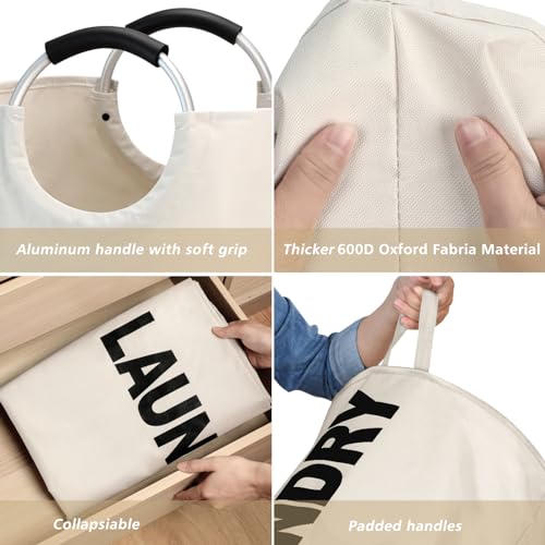 Maxsilan 90L Large Laundry Basket, Freestanding Tall Clothes Hamper, Collapsible Laundry Bag, Beige - color: Beige, size: 90L