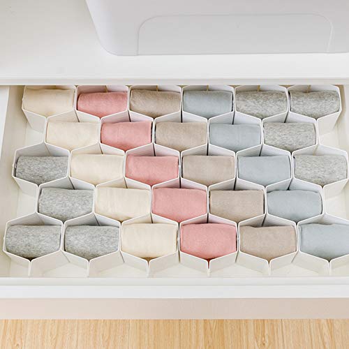 Poeland Drawer Divider Organizer Adjustable DIY Grid Honeycomb Drawer Divider for Underwear Belt Scarf Socks White - color: White