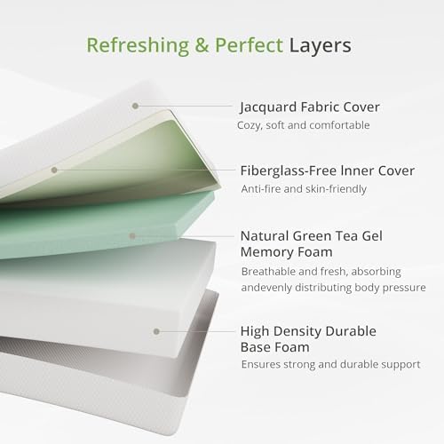EGOHOME 5 Inch Twin Mattress for Kids, Memory Foam Mattress with Cooling Green Tea Gel, Relieve Pressure with Medium Firm Support, CertiPUR-US Certified, 75''L x 38''W, White