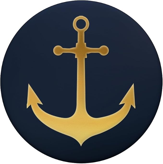 Golden Anchor nautical design On Dark Navy Blue PopSockets Adhesive PopGrip