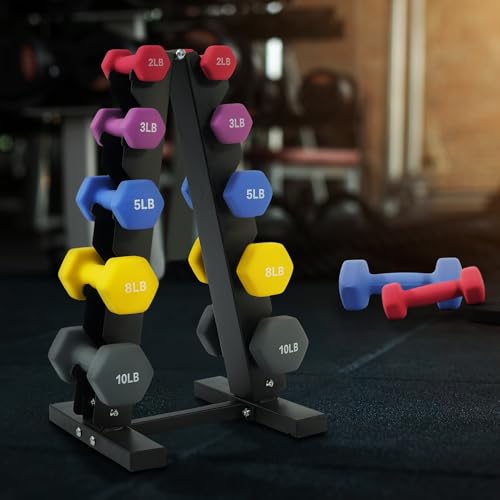 Fitvids Neoprene Coated Dumbbell Set with Rack, Free Hand Weight Set For Home Gym Workout, Anti-Slip, Anti-roll, Multiple Weight Options, 20LBS, 32LBS, 50LBS and 56LBS Sets