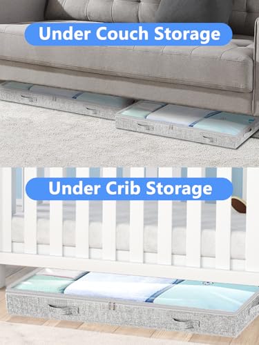 Low Profile Under Bed Storage, 3-Inch High Foldable Underbed Storage Bins with Lid & Zipper, No Structure, Super Slim Clothes Organizer for Crib Dorm Couch Low Bed, 4-Pack, Clear Top - size: 4 Pcs