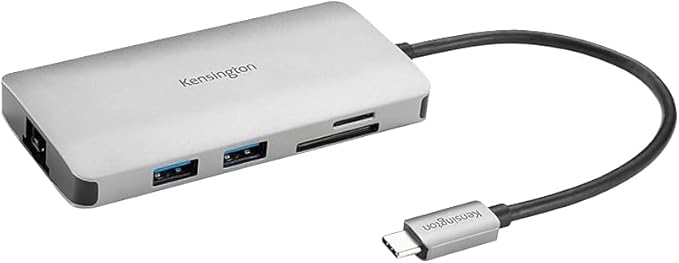 Kensington UH1400P 8-in-1 USB-C Hub with 85W Pass Through Charging Power Delivery, 4K 60Hz HDMI, Ethernet, MicroSD Card, 3 USB-A 3.2 for M1 /M2 Macbook Pro Air, HP, Lenovo, iPad Pro, Silver (K33820WW)