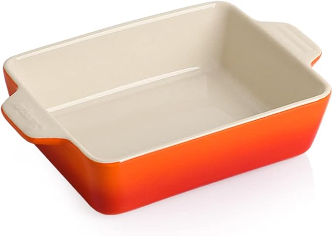 Sweejar Ceramic Baking Dish, Rectangular Small Baking Pan with Double Handles, Brownie, Kitchen, 6.5 x 4.9 x 1.8 Inches(White)