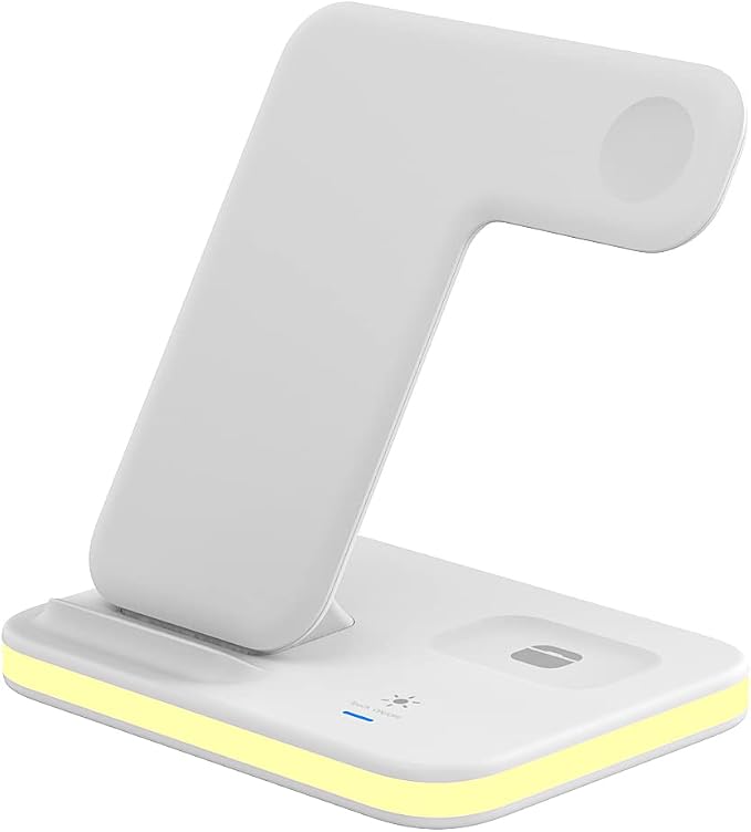 4-in-1 Wireless Charging Stand with Night Light | Compatible with iPhone 14/13/12/11/SE/XS/XR/X/8 Plus Pro Pro Max Models Watch 23 Pro | Adjustable Night Light (White)