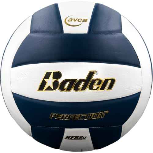 Baden | Perfection | Premium Leather | Indoor Official Game Volleyball | 13U to College | Official Size + Weight | Navy/White | NFHS + AVCA Approved
