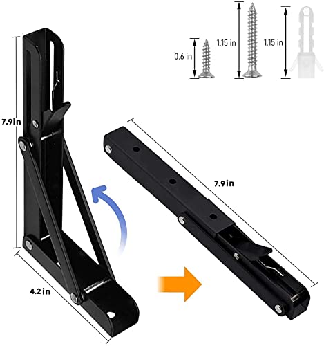 Folding Shelf Brackets - 8 Inch 6 Packs Heavy Duty Metal Collapsible Shelf Bracket, DIY Wall Mounted Foldable Shelf Bracket, Space Saving for Bench Table - size: 8 Inch- 6 Packs