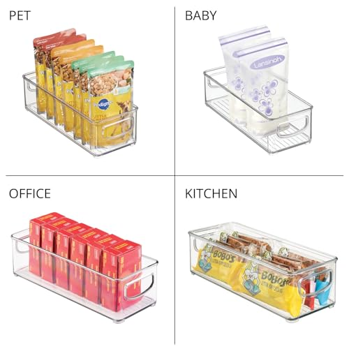 mDesign Plastic Bathroom Storage Container Bins w/ Handles - Closet, Cabinet, Vanity, Cupboard Shelf Organization, Hair Tools Accessory Organizer - Ligne Collection; Clear, 10x4x3 (Pack of 1) - size: 10 x 4 x 3 (Pack of 1)