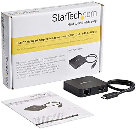 StarTech.com USB C Multiport Adapter - Portable USB-C Mini Dock 4K HDMI Video - Gigabit Ethernet, USB 3.0 Hub (1x USB-A 1x USB-C) - USB Type-C Multiport Adapter - Thunderbolt 3 Compatible, TAA
