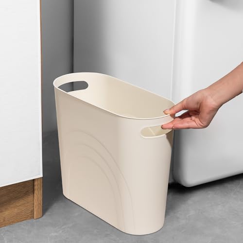 rejomiik Small Trash Can, 3.5 Gallon Slim Garbage Can Plastic Waste Basket with Handles Container Bin for Narrow Spaces Bathroom, Bedroom, Kitchen, Office at Home, 2 Pack Cream - color: Cream, size: 2 pack