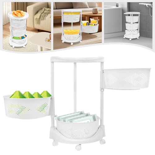 5 Tier Rotating Storage Shelf with Lockable Casters, Circular Rotating Basket Large Storage Rack with 360° Wheels 180° Rotating Multi-Layer Kitchen Storage Shelf (3 Tier) - size: 3 Tier