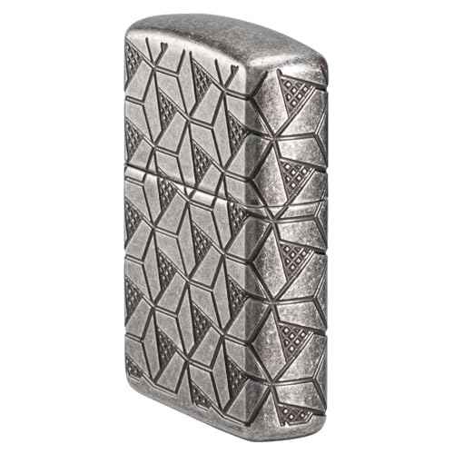 Zippo Lighter: Armor MultiCut Geometric Deep Carve - Antique Silver 49883