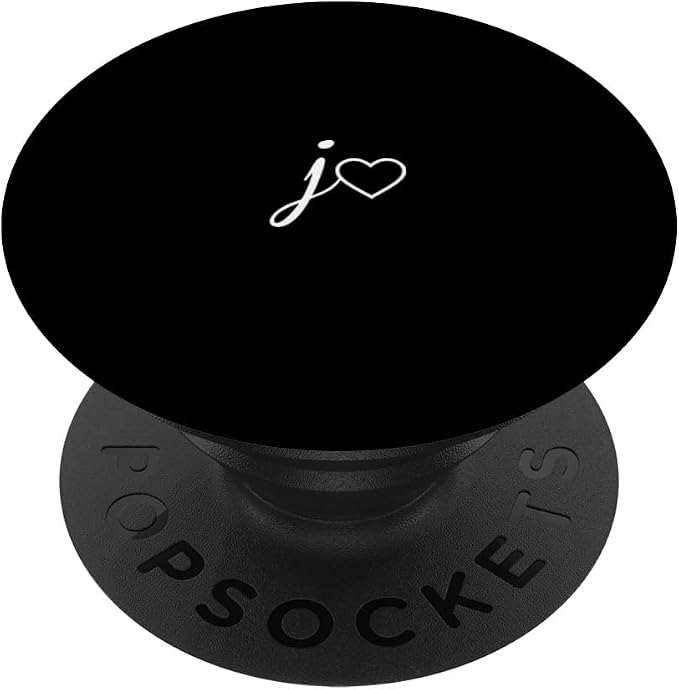 White Initial Letter J Heart Minimalist Black PopSockets Adhesive PopGrip