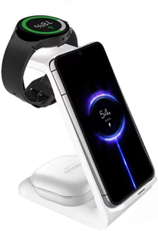 3 in 1 15W Travel Wireless Charger for Samsung Galaxy S23 S22 Watch 6 pro/5/4/3 Active 1 2 Buds 2 Pro Plus Fast Charging Station (White)