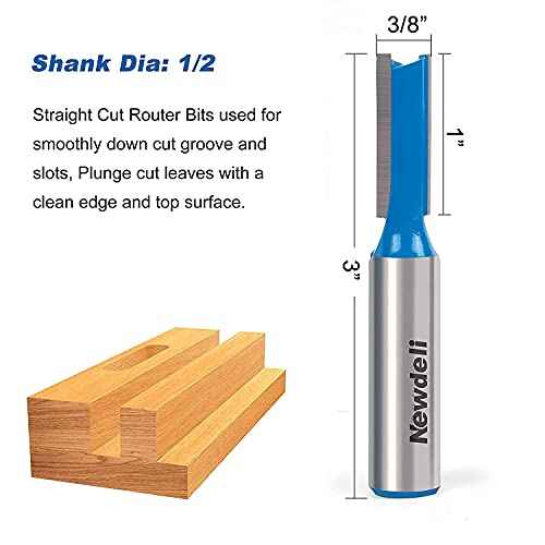 Straight Cut Router Bits, Newdeli 3pcs 1/2 Shank Double Flute Straight Router Bit Set Straight Dado Wood Milling Cutter with 1/4", 3/8", 1/2" (Dia.)