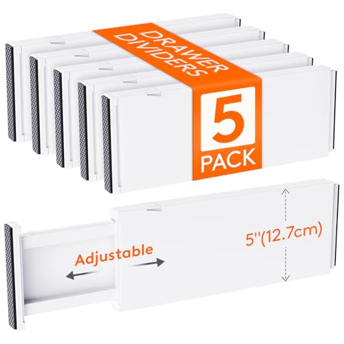Lifewit 5 Pack 5" High Drawer Dividers 34-56cm/13.5-22" Adjustable Drawer Organizer for Clothes/Utensils, Expandable Drawer Separator in Dresser/Kitchen/Bedroom/Office Organization & Storage White - size: 5"H, 13.5-22"L