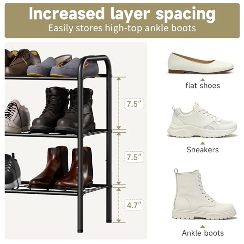 Shoe Rack,Long Shoe Organizer for Closet,Wide Shoe Storage for Entryway, 3 Tier Sturdy Metal Free Standing Shoe Shelf - size: 3-tier