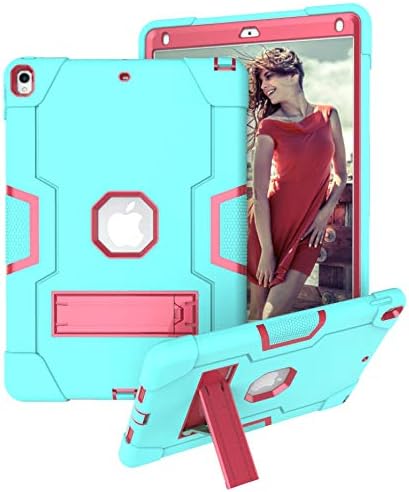 Dteck for iPad Air 3rd Gen (2019) / iPad Pro (2017) Case 10.5 Shockproof Protective Case with Kickstand Hard Plastic Shell 3-Layer Protection Drop Proof Sturdy Rugged Tablet Cover (Aqua+Rose)