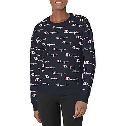 Champion Women's Reverse Weave Crew-Multi Scale Script AOP