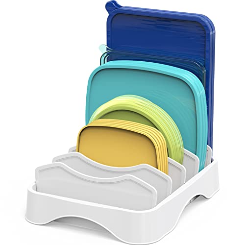 Simple Houseware Food Container Lid Organizer, Adjustable Dividers Lids Storage, 10''x8'', White - size: Small - 10.6'' x 8.3''