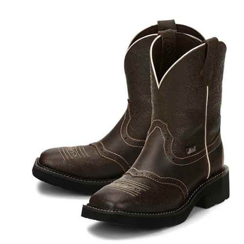 Justin Mandra 8¡± Western Boots for Women - Durable Cowhide Leather Square Toe Cowgirl Boots with Vivid Stitching, J-Flex Comfort & Non-Slip Outsoles